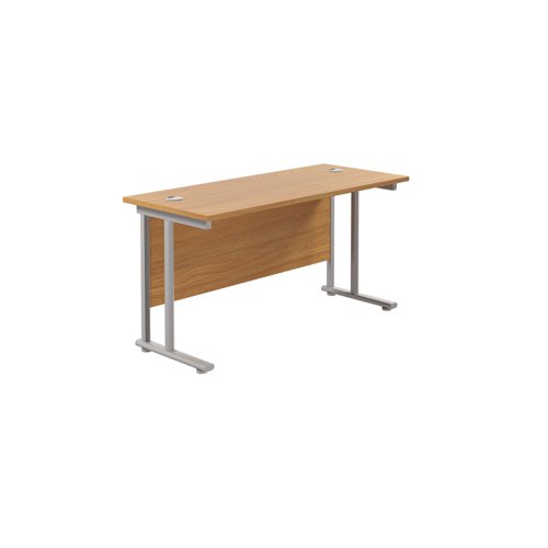 Twin Upright Rectangular Desk: 600mm Deep (FSC) 1400X600 Nova Oak/Silver