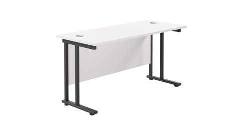 Twin Upright Rectangular Desk: 600mm Deep 1400X600 White/Black