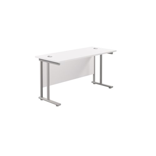 Twin Upright Rectangular Desk: 600mm Deep (FSC) 1400X600 White/Silver