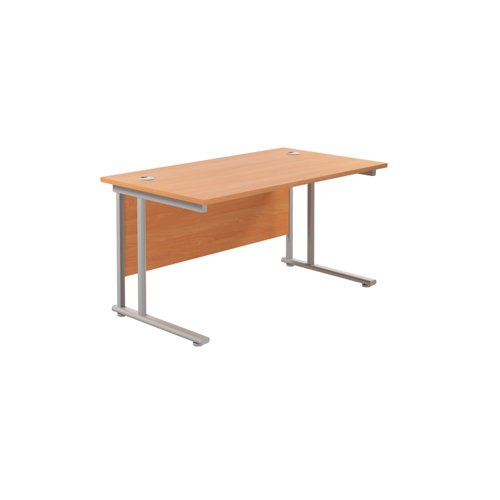 Twin Upright Rectangular Desk: 800mm Deep (FSC) 1400X800 Beech/Silver