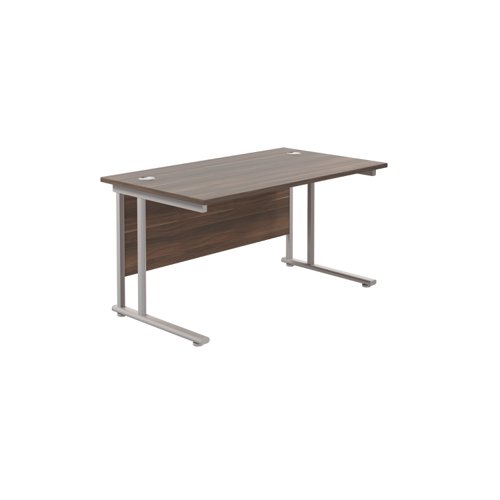 Twin Upright Rectangular Desk: 800mm Deep (FSC) 1400X800 Dark Walnut/Silver