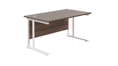 Twin Upright Rectangular Desk: 800mm Deep 1400X800 Dark Walnut/White