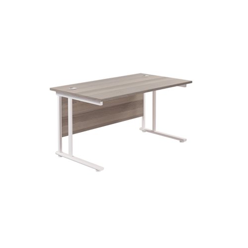 Twin Upright Rectangular Desk: 800mm Deep (FSC) 1400X800 Grey Oak/White