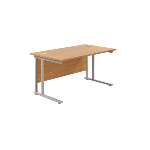 Twin Upright Rectangular Desk: 800mm Deep (FSC) 1400X800 Nova Oak/Silver