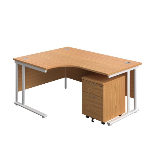 Twin Upright Left Hand Radial Desk + Mobile 2 Drawer Pedestal (FSC) 1600X1200 Nova Oak/White