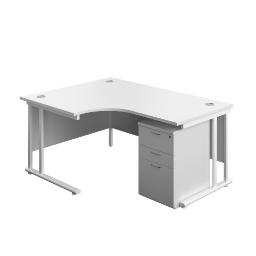 Twin Upright Left Hand Radial Desk + High Mobile Pedestal 3 Drawer (FSC) 1600X1200 White/White