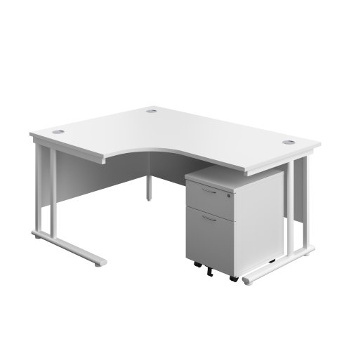 Twin Upright Left Hand Radial Desk + Mobile 2 Drawer Pedestal (FSC) 1600X1200 White/White