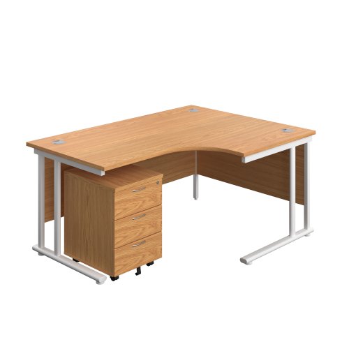 Twin Upright Right Hand Radial Desk + Mobile 3 Drawer Pedestal (FSC) 1600X1200 Nova Oak/White