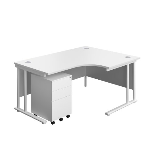 Twin Upright Right Hand Radial Desk + Under Desk Steel Pedestal 3 Drawers (FSC) 1600X1200 White/White