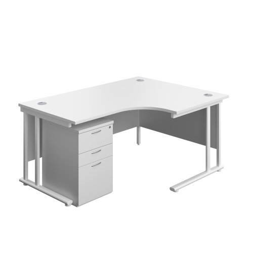 Twin Upright Right Hand Radial Desk + High Mobile Pedestal 3 Drawer (FSC) 1600X1200 White/White