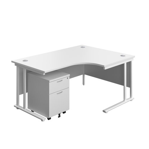 Twin Upright Right Hand Radial Desk + Mobile 2 Drawer Pedestal (FSC) 1600X1200 White/White