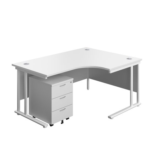 Twin Upright Right Hand Radial Desk + Mobile 3 Drawer Pedestal (FSC) 1600X1200 White/White