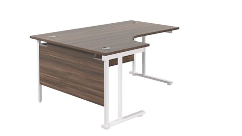 Twin Upright Left Hand Radial Desk (FSC) 1600X1200 Dark Walnut/White