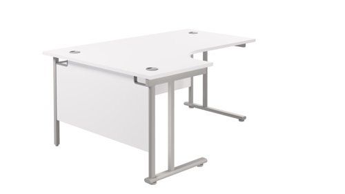Twin Upright Left Hand Radial Desk 1600X1200 White/Silver