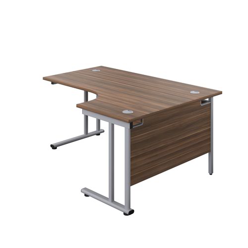 1600X1200 Twin Upright Right Hand Radial Desk Dark Walnut-Silver + Desk High Ped