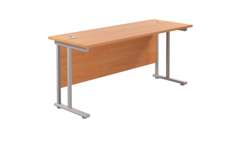 Twin Upright Rectangular Desk: 600mm Deep 1600X600 Beech/Silver