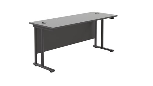 Twin Upright Rectangular Desk: 600mm Deep 1600X600 Black/Black
