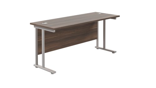 Twin Upright Rectangular Desk: 600mm Deep 1600X600 Dark Walnut/Silver