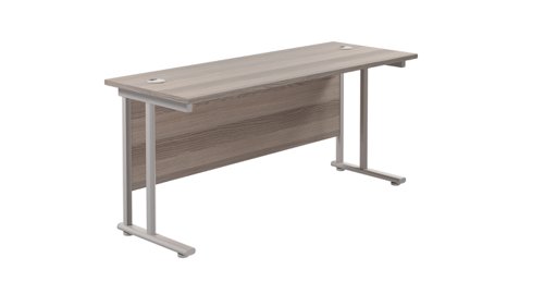 Twin Upright Rectangular Desk: 600mm Deep 1600X600 Grey Oak/Silver