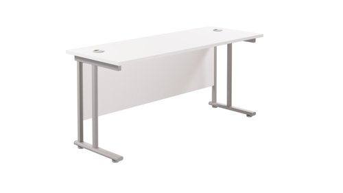 Twin Upright Rectangular Desk: 600mm Deep 1600X600 White/Silver