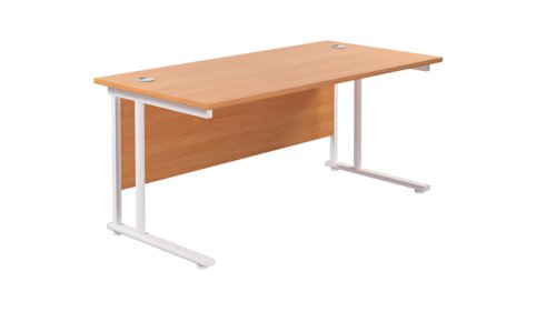 TWU1680RECBEWH | Introducing our Twin Upright Rectangular Desk, a cost-effective workstation range that offers the perfect solution for any office space. With wooden desktop finishes and steel legs available in white, silver or black, this desk is not only stylish but also durable. The adjustable feet ensure that the desk is level on uneven floors, while the cable ports supplied with all desks keep your workspace neat and tidy. This rectangular office desk is perfect for those who need a spacious work area, and the twin upright design provides ample legroom. Upgrade your workspace with our Twin Upright Rectangular Desk today!