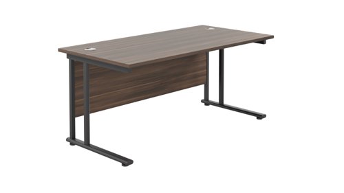 Twin Upright Rectangular Desk: 800mm Deep 1600X800 Dark Walnut/Black