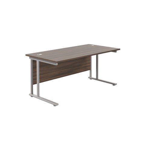 Twin Upright Rectangular Desk: 800mm Deep (FSC) 1600X800 Dark Walnut/Silver