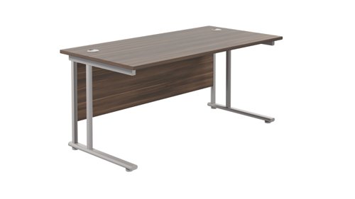 Twin Upright Rectangular Desk: 800mm Deep 1600X800 Dark Walnut/Silver