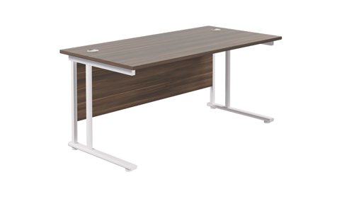 Twin Upright Rectangular Desk: 800mm Deep 1600X800 Dark Walnut/White