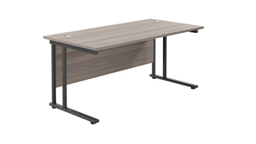 Twin Upright Rectangular Desk: 800mm Deep 1600X800 Grey Oak/Black