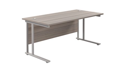 Twin Upright Rectangular Desk: 800mm Deep 1600X800 Grey Oak/Silver