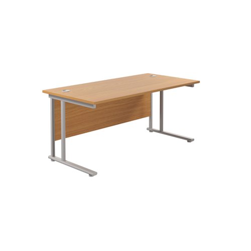 Twin Upright Rectangular Desk: 800mm Deep (FSC) 1600X800 Nova Oak/Silver