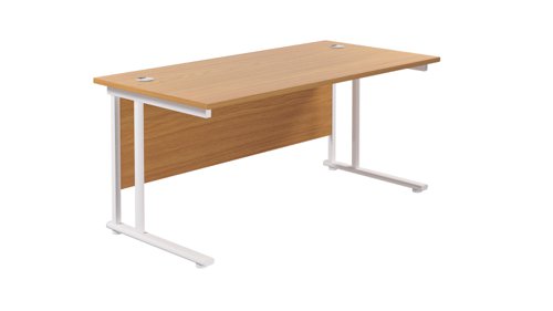 TWU1680RECNOWH | Introducing our Twin Upright Rectangular Desk, a cost-effective workstation range that offers the perfect solution for any office space. With wooden desktop finishes and steel legs available in white, silver or black, this desk is not only stylish but also durable. The adjustable feet ensure that the desk is level on uneven floors, while the cable ports supplied with all desks keep your workspace neat and tidy. This rectangular office desk is perfect for those who need a spacious work area, and the twin upright design provides ample legroom. Upgrade your workspace with our Twin Upright Rectangular Desk today!