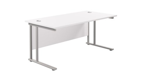 TWU1680RECWHSV | Introducing our Twin Upright Rectangular Desk, a cost-effective workstation range that offers the perfect solution for any office space. With wooden desktop finishes and steel legs available in white, silver or black, this desk is not only stylish but also durable. The adjustable feet ensure that the desk is level on uneven floors, while the cable ports supplied with all desks keep your workspace neat and tidy. This rectangular office desk is perfect for those who need a spacious work area, and the twin upright design provides ample legroom. Upgrade your workspace with our Twin Upright Rectangular Desk today!
