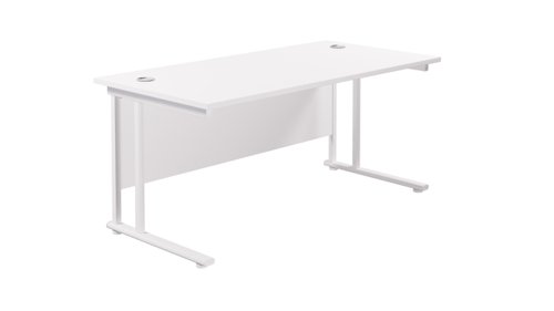 TWU1680RECWHWH | Introducing our Twin Upright Rectangular Desk, a cost-effective workstation range that offers the perfect solution for any office space. With wooden desktop finishes and steel legs available in white, silver or black, this desk is not only stylish but also durable. The adjustable feet ensure that the desk is level on uneven floors, while the cable ports supplied with all desks keep your workspace neat and tidy. This rectangular office desk is perfect for those who need a spacious work area, and the twin upright design provides ample legroom. Upgrade your workspace with our Twin Upright Rectangular Desk today!