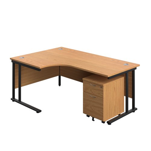 Twin Upright Left Hand Radial Desk + Mobile 2 Drawer Pedestal (FSC) 1800X1200 Nova Oak/Black