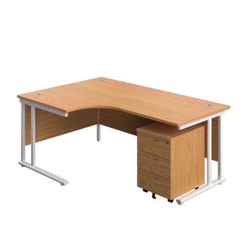 Twin Upright Left Hand Radial Desk + Mobile 3 Drawer Pedestal (FSC) 1800X1200 Nova Oak/White