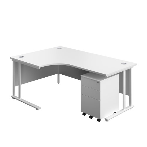 Twin Upright Left Hand Radial Desk + Under Desk Steel Pedestal 3 Drawers (FSC) 1800X1200 White/White