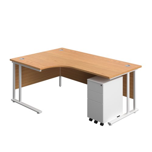 Twin Upright Left Hand Radial Desk + Slimline Steel Pedestal 3 Drawers (FSC) 1800X1200 Nova Oak/White
