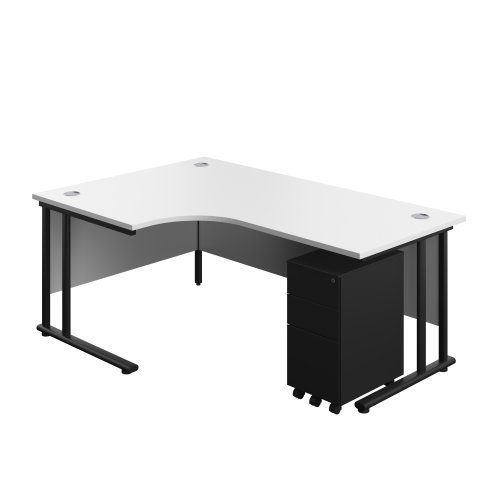 Twin Upright Left Hand Radial Desk + Slimline Steel Pedestal 3 Drawers (FSC) 1800X1200 White/Black