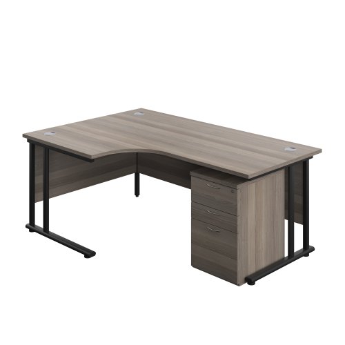 Twin Upright Left Hand Radial Desk + High Mobile Pedestal 3 Drawer (FSC) 1800X1200 Grey Oak/Black