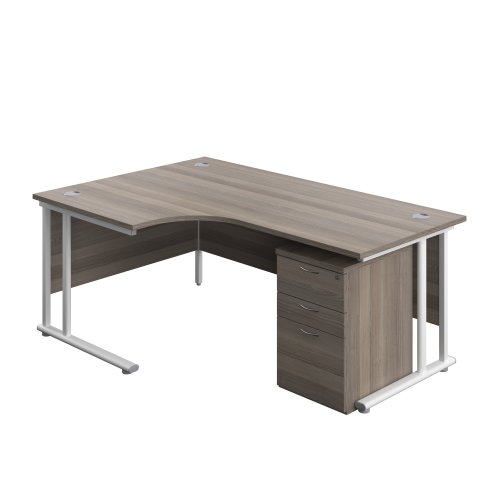 Twin Upright Left Hand Radial Desk + High Mobile Pedestal 3 Drawer 1800X1200 Grey Oak/White