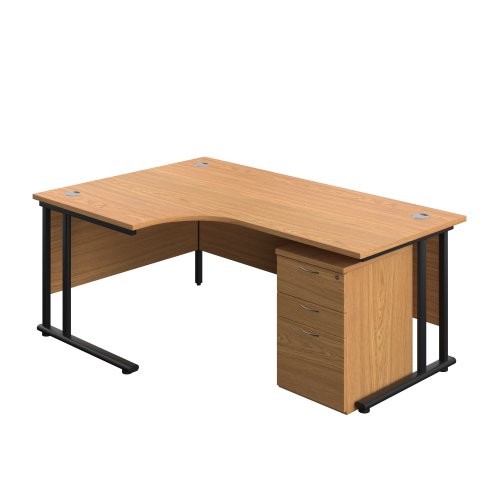 Twin Upright Left Hand Radial Desk + High Mobile Pedestal 3 Drawer 1800X1200 Nova Oak/Black