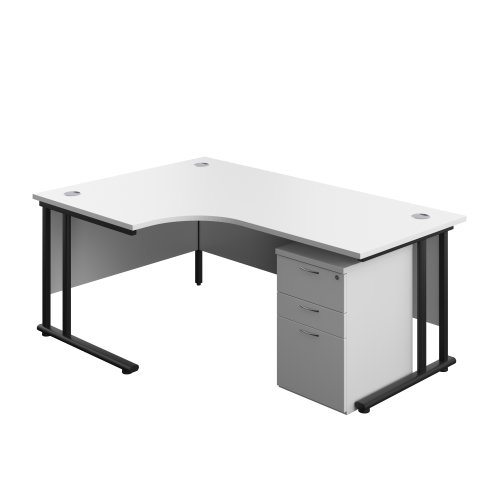 Twin Upright Left Hand Radial Desk + High Mobile Pedestal 3 Drawer (FSC) 1800X1200 White/Black