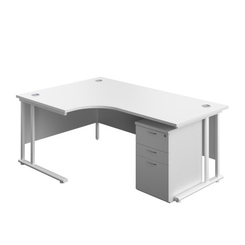 Twin Upright Left Hand Radial Desk + High Mobile Pedestal 3 Drawer 1800X1200 White/White