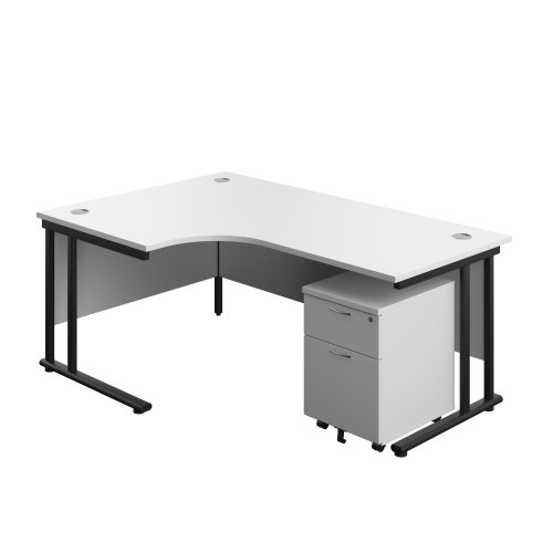 Twin Upright Left Hand Radial Desk + Mobile 2 Drawer Pedestal (FSC) 1800X1200 White/Black