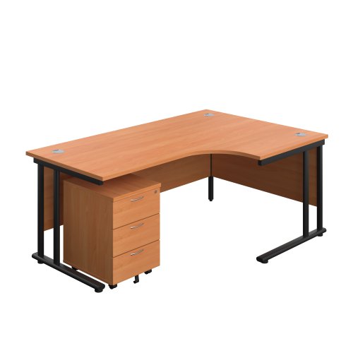 Twin Upright Right Hand Radial Desk + Mobile 3 Drawer Pedestal (FSC) 1800X1200 Beech/Black