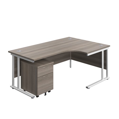 Twin Upright Right Hand Radial Desk + Mobile 2 Drawer Pedestal 1800X1200 Grey Oak/White