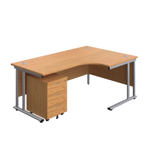 Twin Upright Right Hand Radial Desk + Mobile 3 Drawer Pedestal (FSC) 1800X1200 Nova Oak/Silver