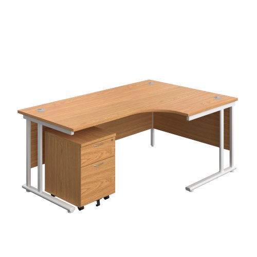 Twin Upright Right Hand Radial Desk + Mobile 2 Drawer Pedestal (FSC) 1800X1200 Nova Oak/White